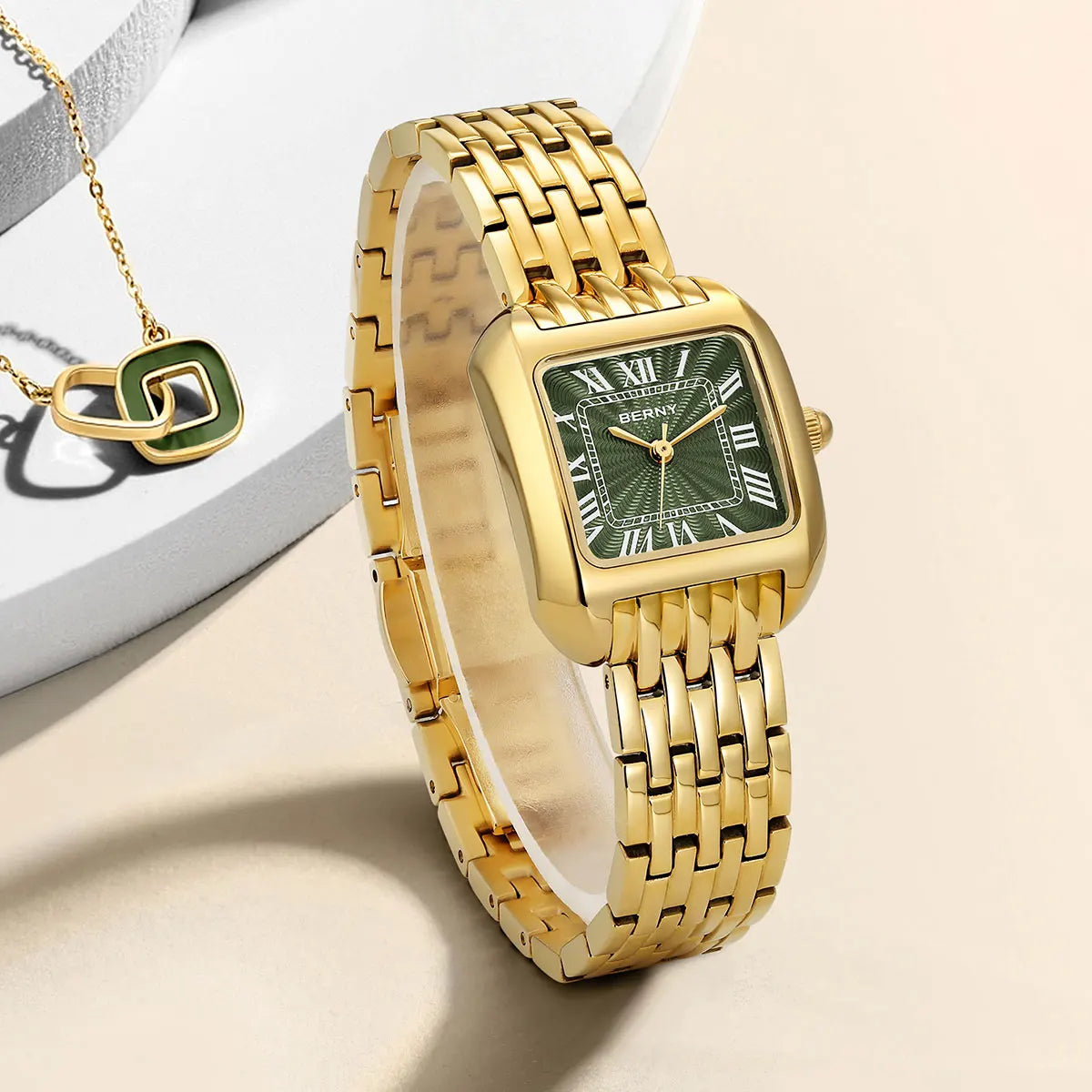 BERNY Gold Watch for Women Luxury Brand Square Ladies Quartz Watches New In Top Quality Fashion Elegant Business S/S Wristwatch
