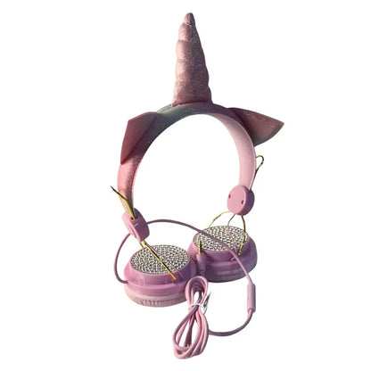 Casque filaire pour enfants, avec oreilles de chat et microphone, oreilles en peluche de licorne, idéal pour les cours en ligne, les jeux vidéo, les étudiants, les filles et les garçons.