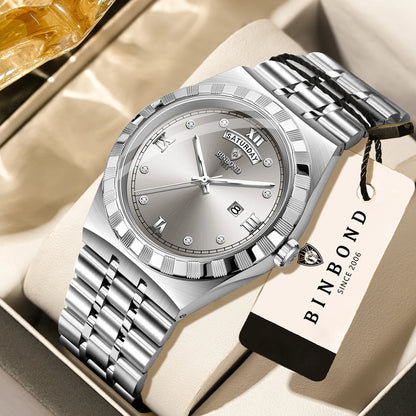 Montre pour homme de la marque originale BINBOND – Montre-bracelet à quartz, modèle de luxe, étanche et luminescent.