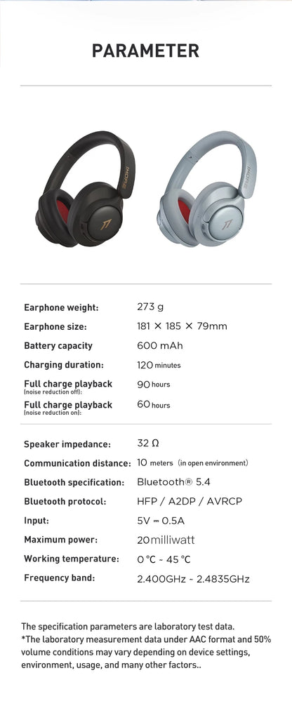 1MORE SonoFlow S Wireless Bluetooth Noise Cancelling Headphones 42dB ANC Hi-Res Audio 90H Battery Life Over-Ear Headset