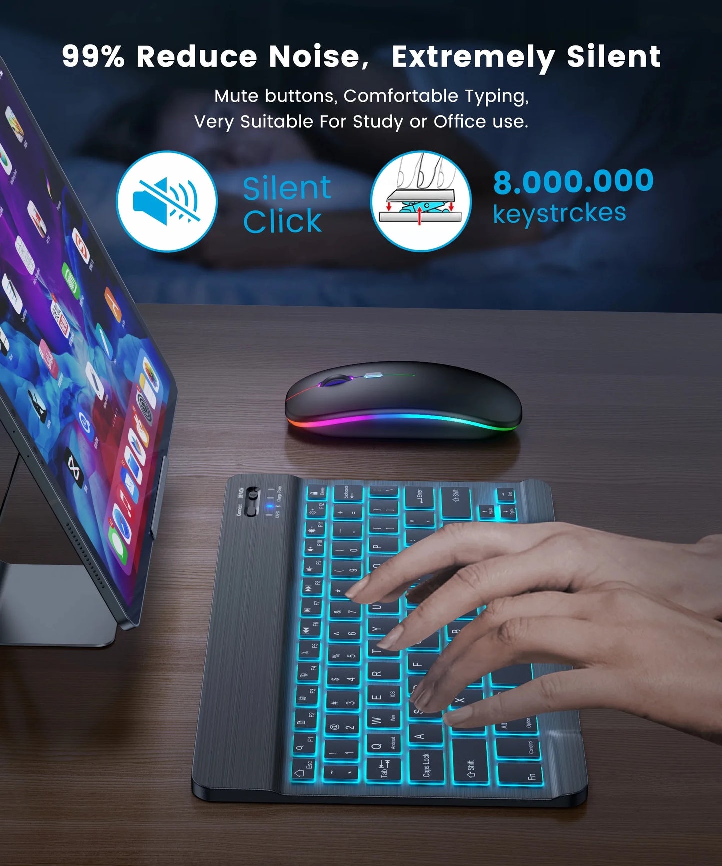 Mini Backlit RGB Bluetooth Wireless Keyboard 2.4G Mouse For Tablet Cell Phone Windows Android iOS Ultra Light Slim iPad Keyboard