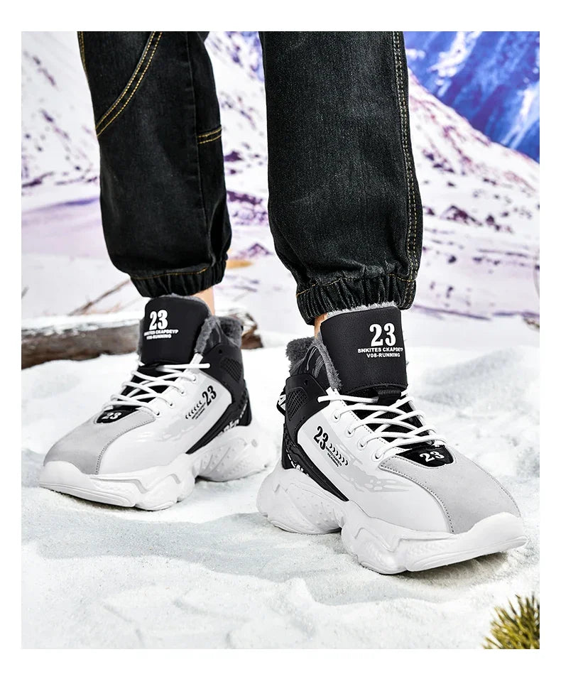 Baskets en peluche coordonnantes imperméables pour hommes, chaussures de tennis pour hommes, pantoufles chaudes, bottes d'hiver, nouveau, 2024