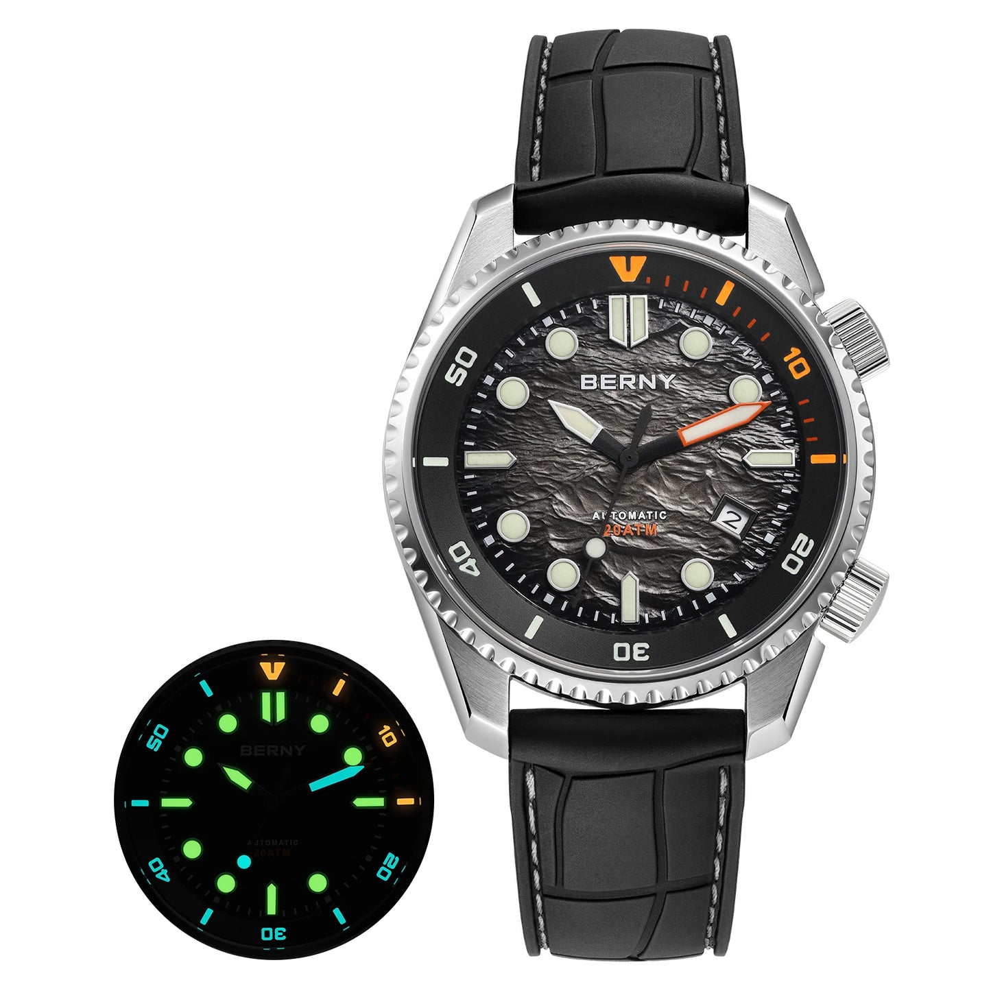 BERNY 20ATM Automatic Men's Watch Diver Sports Diving Watches Luxury Sapphire 316L Stainless Steel Mechanical Waterproof Watches