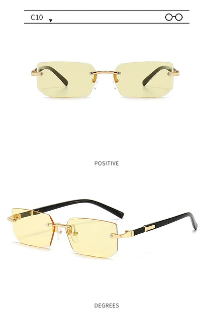 Rimless Sunglasses Rectangle Fashion Popular Women Men Shades Small Square Sun Glasses for Female Male Summer Traveling Oculos