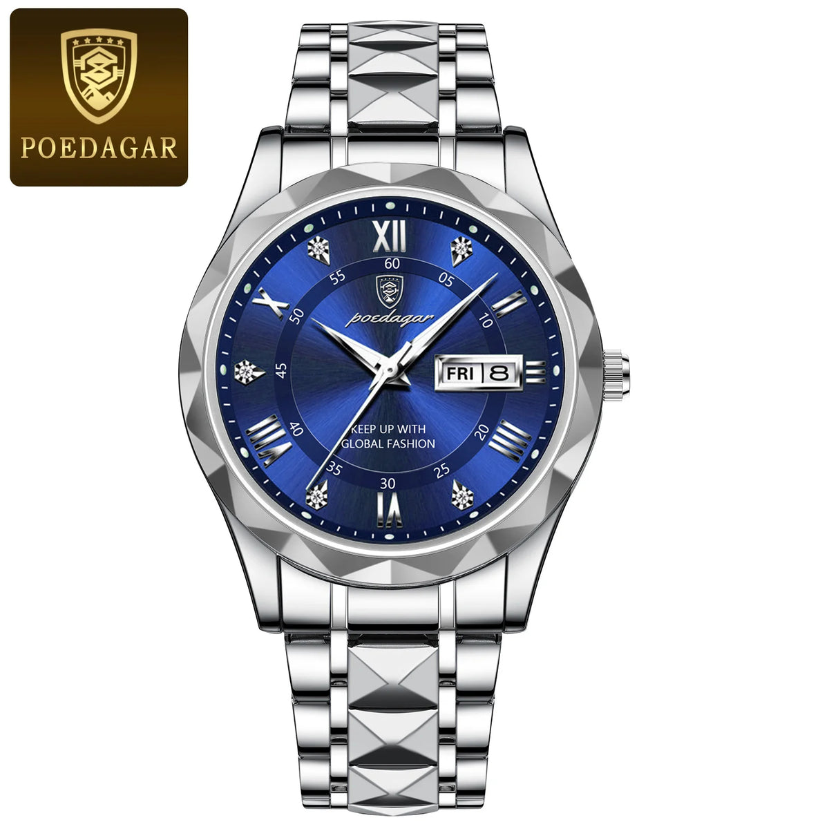 POEDAGAR Business Luxury men’s watch, water-resistant, stainless steel, luminous, with date and day of the week, sporty style, quartz.