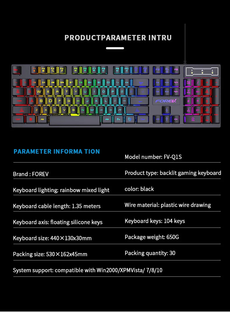 RGB Wired Mechanical Keyboard 104 Keys of Backlit Key Caps Gaming and Office Keyboard For Microsoft Windows and Apple IOS System
