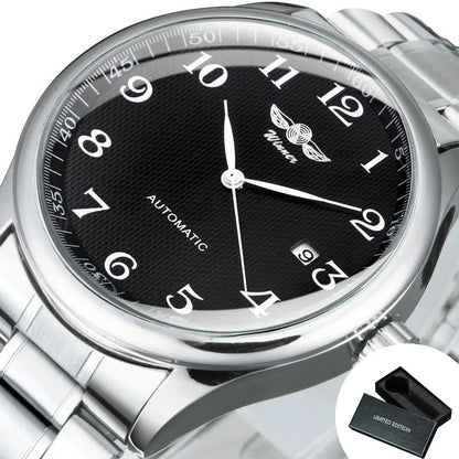 Montre pour homme WINNER – Style classique, rétro et élégant – Montre mécanique automatique avec calendrier – Marque de luxe, boîtier en acier et bracelet en cuir