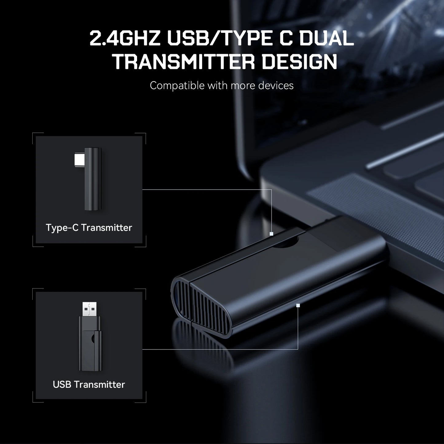 EKSA G19BT 2.4GHz Wireless RGB Headphones With Mic USB/type C Transmitter Over-Ear Gaming Headset
