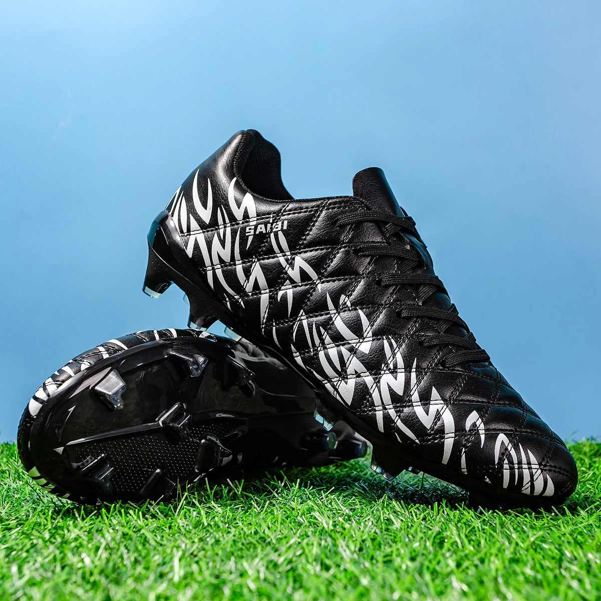 Chaussures de football FG AG pour adultes, tige légère en PU synthétique, crampons antidérapants pour terrain en herbe naturelle et artificielle en plein air