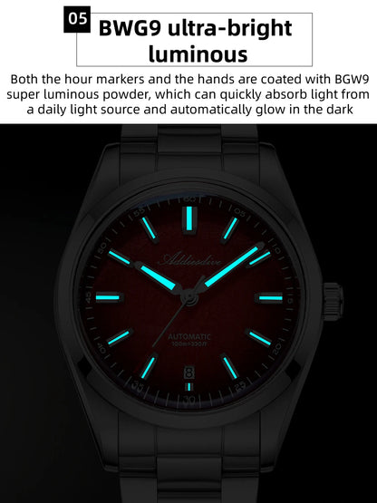 ADDIESDIVE 2026 New Luxury Personalized Watches 10BBar Bubble Mirror Glass Steel Analog Watches Super Luminous Mechanical Watch