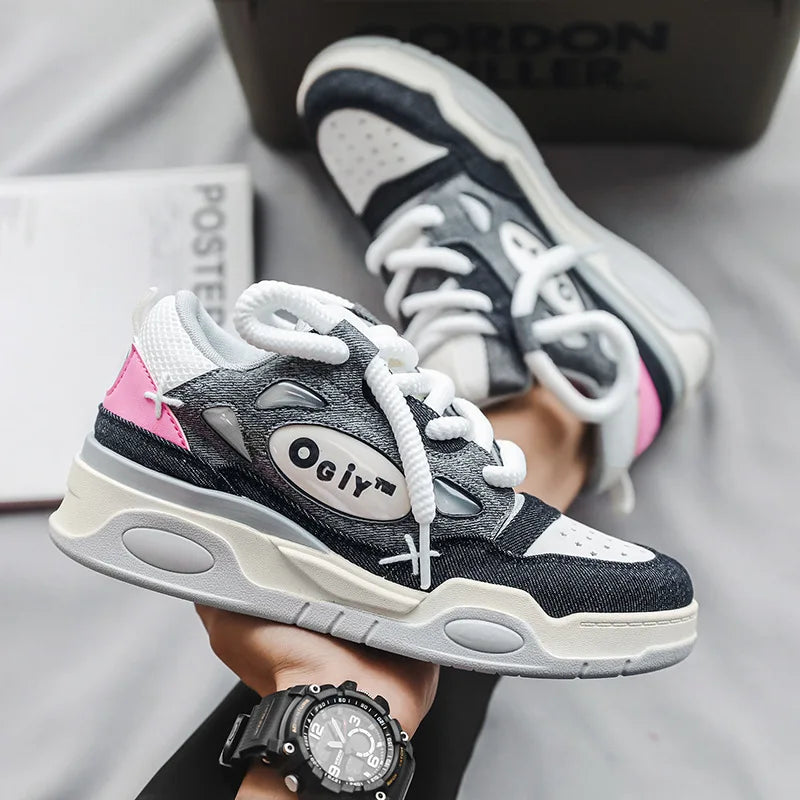Baskets basses à lacets confortables pour hommes, chaussures à plateforme rehaussées, chaussures de skateboard décontractées, baskets d'extérieur, nouveau, 2023