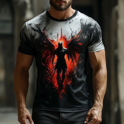 Angel bedrucktes Freizeit-T-Shirt mit kurzen Ärmeln und Rundhalsausschnitt für Damen und Herren – Modetrend, supercool, neue Alltagskleidung für Herren