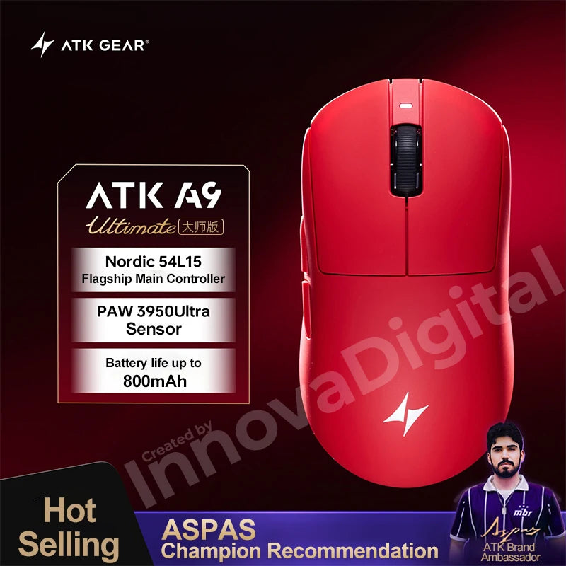 Mouse da gaming wireless ATK Dragonfly A9 Ultimate A9 Air PAW3950 ultraleggero ergonomico per e-sport FPS Gamer CSGO A9 Ultra
