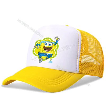 Cartoon SpongeBob Men Women Baseball Cap Outdoor Travel Boy Girl Mesh Sunhat Adult Hip Hop Dad Hat Summer Sport Trucker Peak Cap