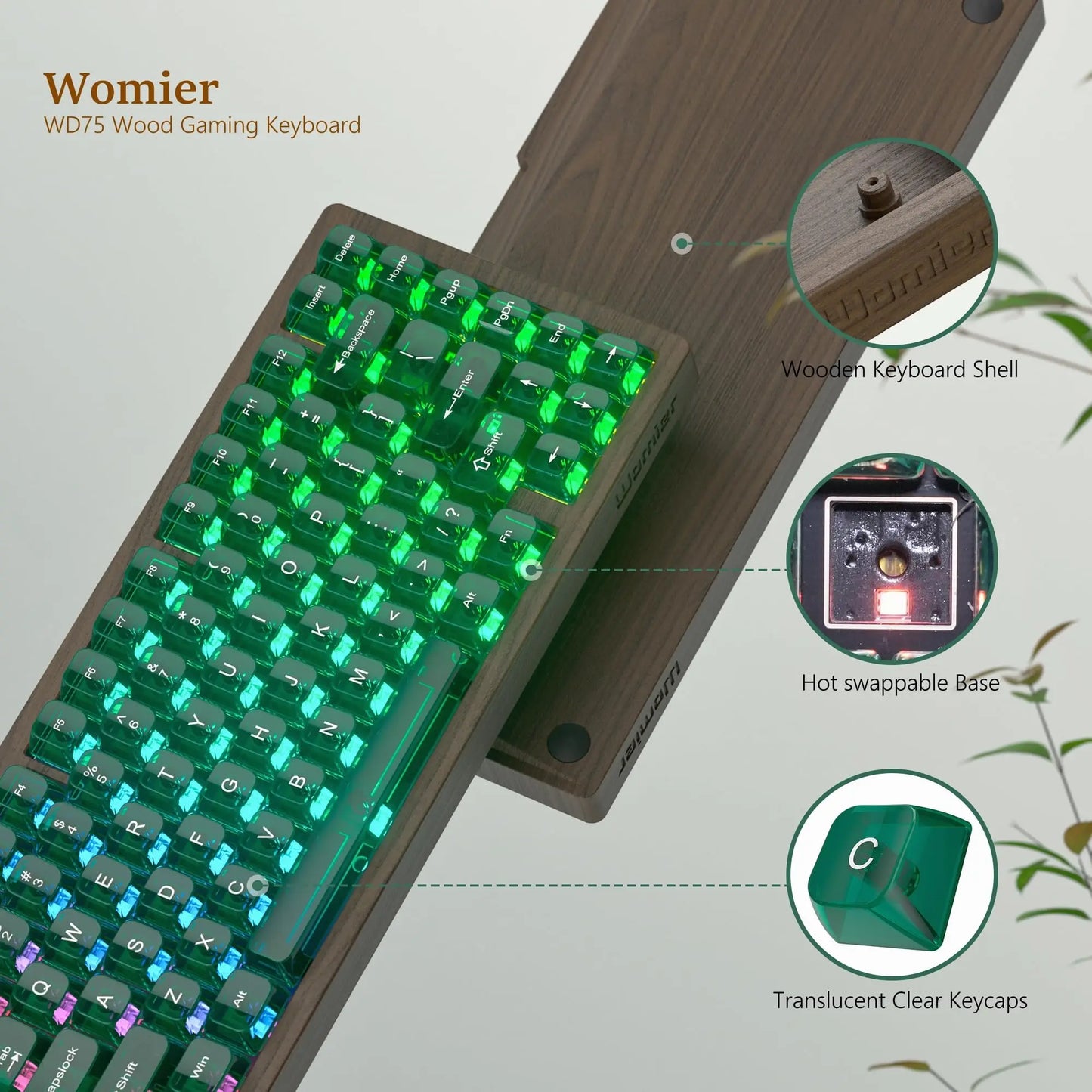 Womier WD75 QMK/VIA Tastiera gaming in legno, wireless tri-mode, meccanica personalizzabile RGB hot swappable, 8000mAh