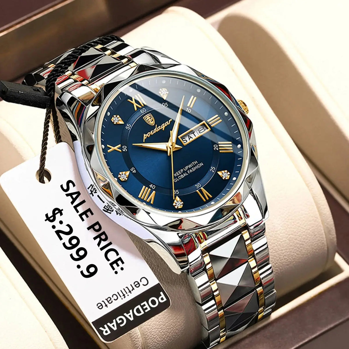 POEDAGAR Business Luxury men’s watch, water-resistant, stainless steel, luminous, with date and day of the week, sporty style, quartz.