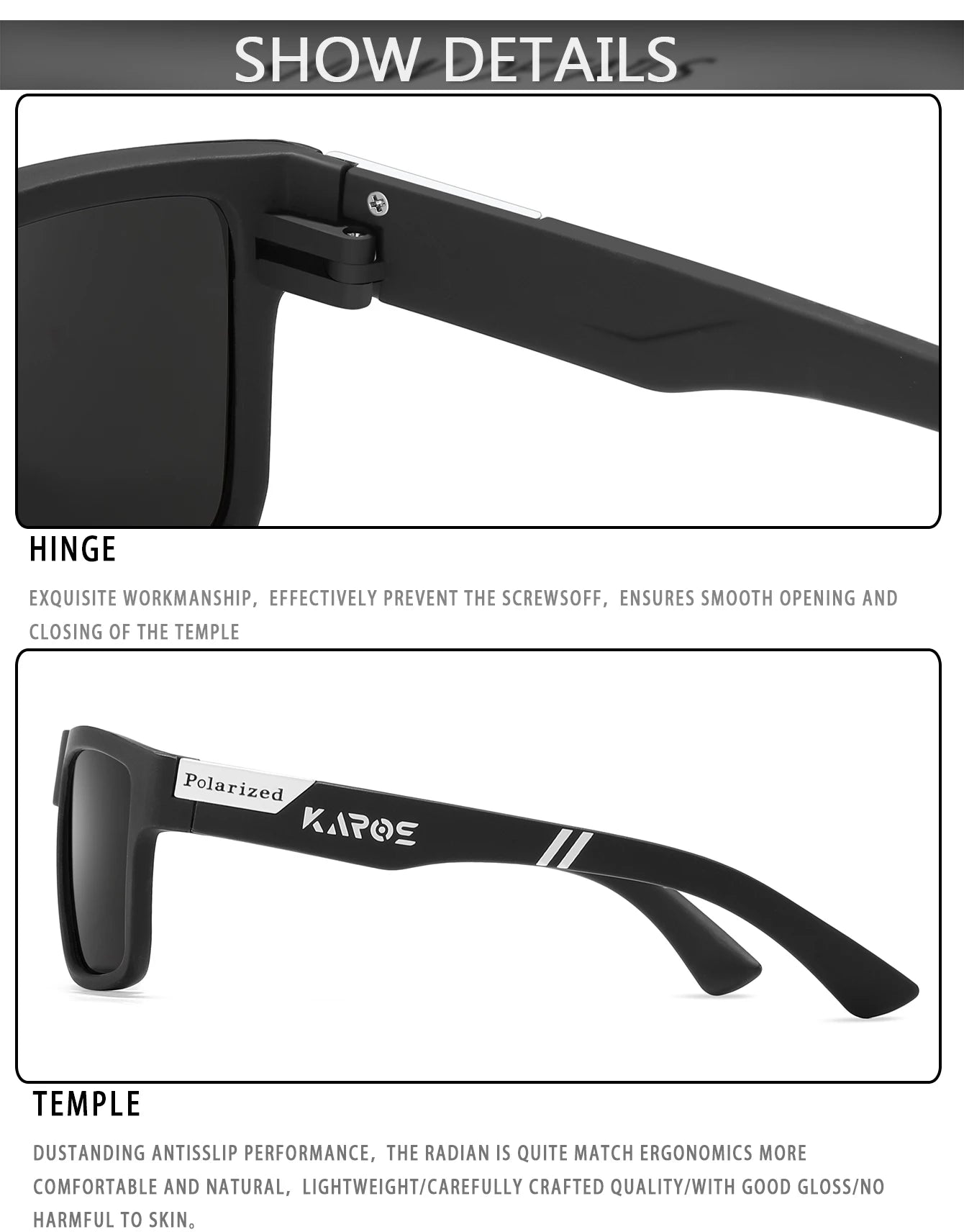 KAROS Fashion Polarized Sunglasses Men Women Luxury Driving Fishing Travel Vintage Square Sun Glasses For Man UV400 Eyewear