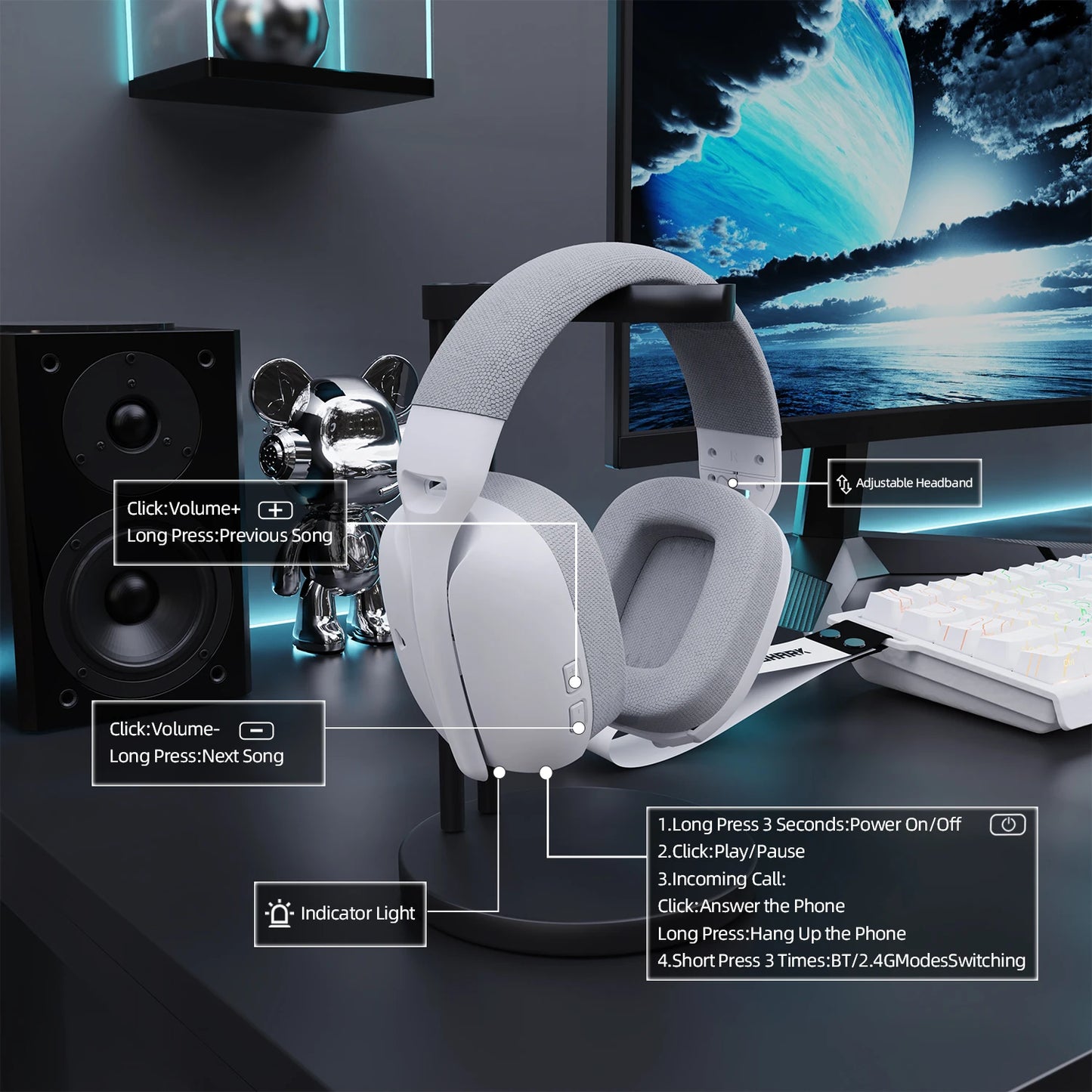ATTACK SHARK L80PRO 3-in-1 Gaming Headset – Low Latency Wireless Bluetooth Headphones with Dual Microphone, 40mm Hi-Fi Sound & Stable Connection Gaming Headset