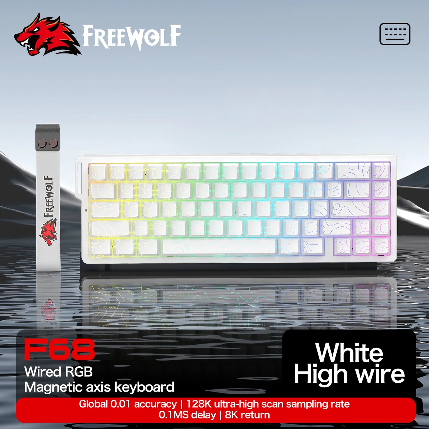 FREEWOLF F68 F68PRO Magnetic Gaming Keyboard Mechanical Wired for Pro Gaming 0.01mm Rapid Trigg 8000Hz SOCD/RS 0.1ms 128K Rate