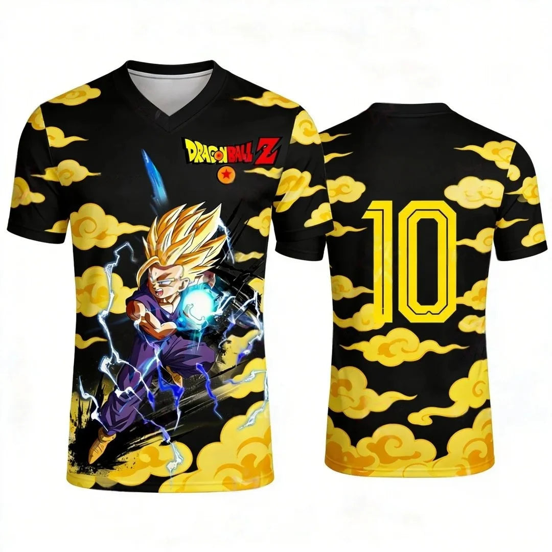 2026 Dragon Ball Pattern Football Shirt Messi No.10 Jersey Autumn Sports Quick Drying Men's T-shirt Children's Clothing T-shirt
