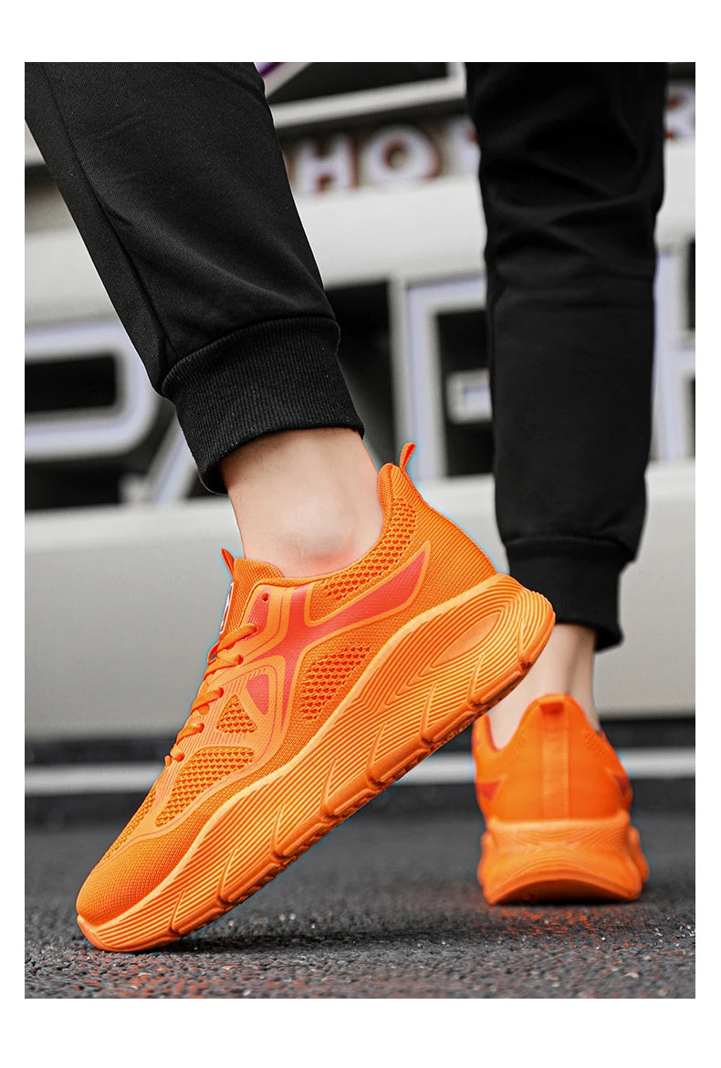 Fashion Platform Men's Running Shoes Trendy Casual Knit Breathable Orange Sneakers Men Outdoor Sports Non-Slip Jogging Shoes Men