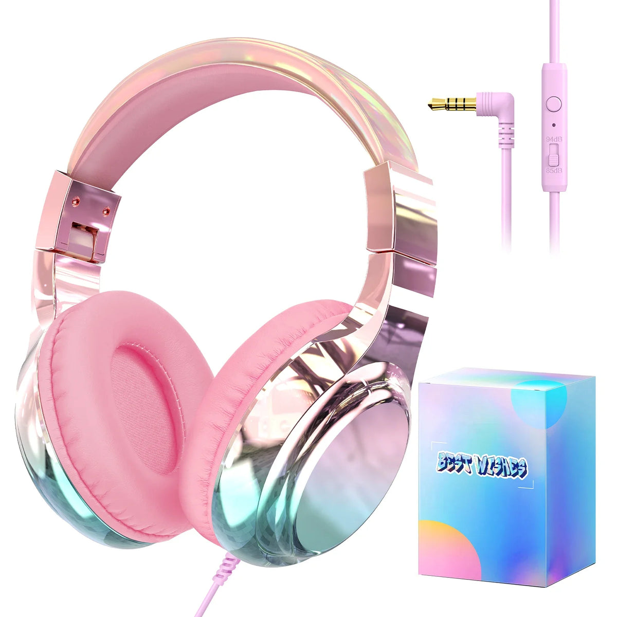 Casque filaire pour enfants pour l'école, volume limité 85/94 dB, casque supra-auriculaire pour filles, casque de jeu pliable avec micro