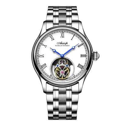 AESOP Mens Mechanical Wristwatches Flying Tourbillon Movement Skeleton Watch for Men Man Luxury Clocks Real Tourbillon Watch