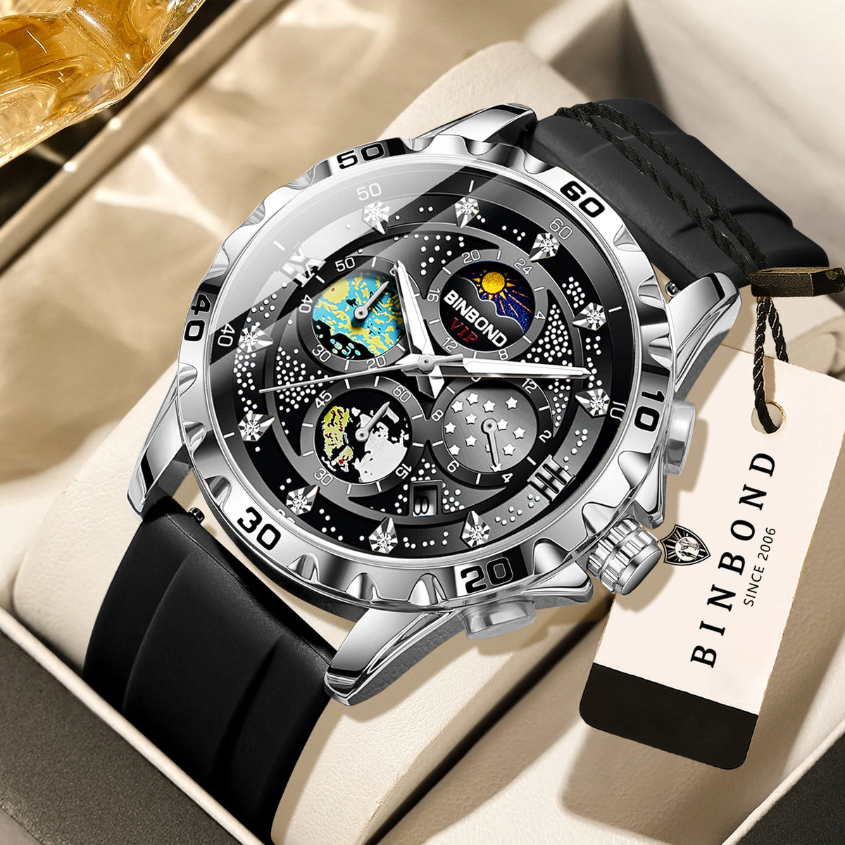 Montres à quartz de luxe BINBOND pour hommes, lumineuses, étanches, chronographe avec date automatique, style business, sport et mode décontractée