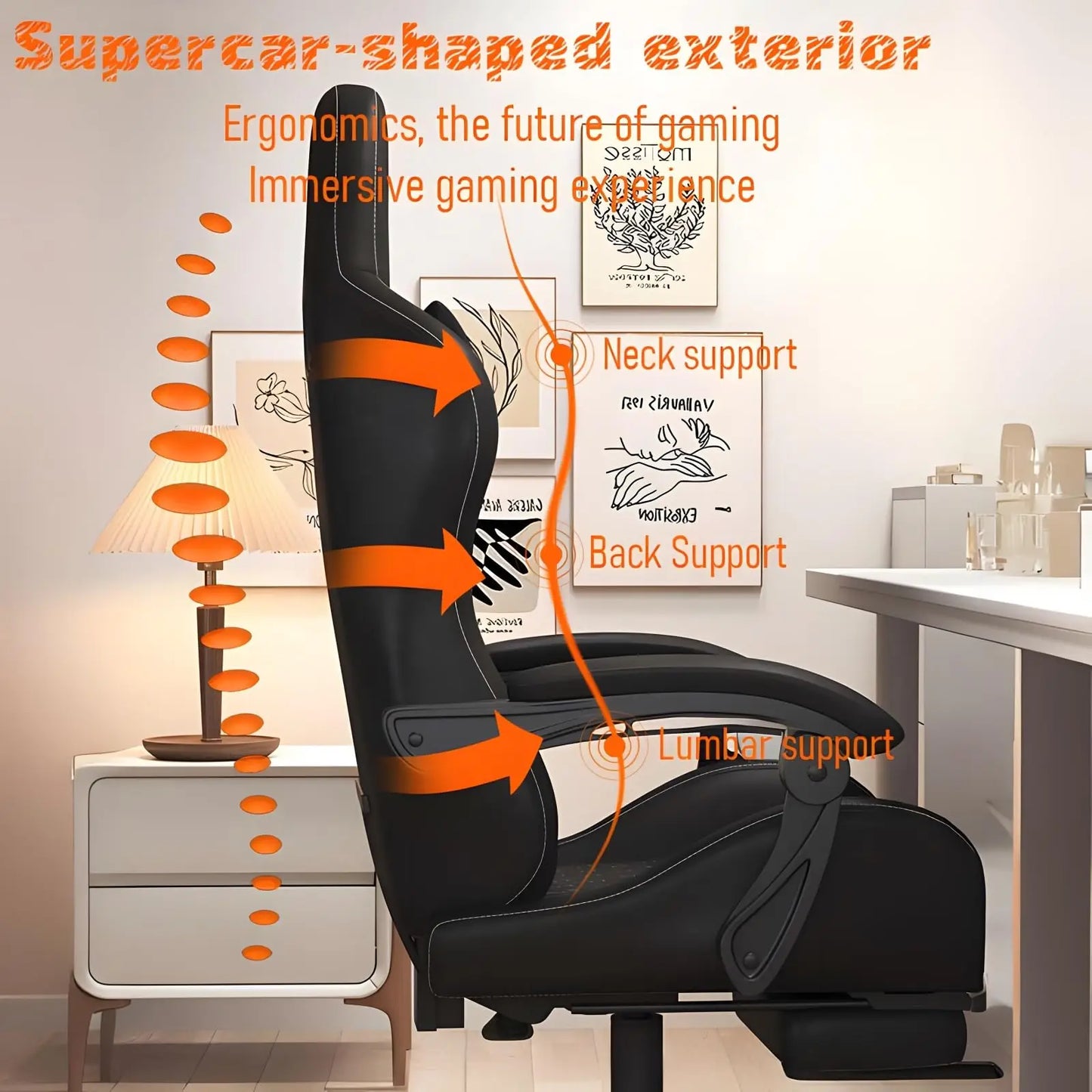 Sedia gaming Hestora in pelle PU, grande e alta, sedia ergonomica da computer con schienale alto, poggiapiedi e supporto lombare massaggiante per adulti