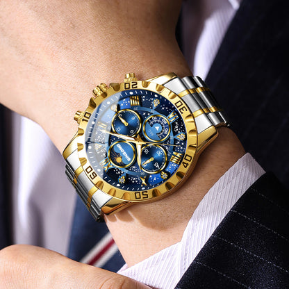 Montres à quartz de marque originale BINBOND pour hommes, montre chronographe de luxe lumineuse en acier inoxydable pour hommes, montre élégante pour hommes