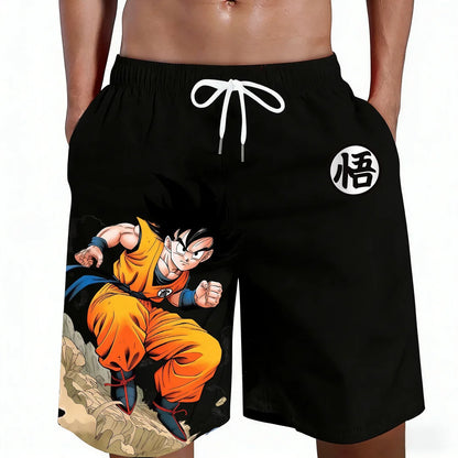 Nové šortky s potiskem anime symbolu kanji Goku z Dragon Ball – ležérní, volné, vysoce kvalitní, trendy grafika, letní, rychleschnoucí