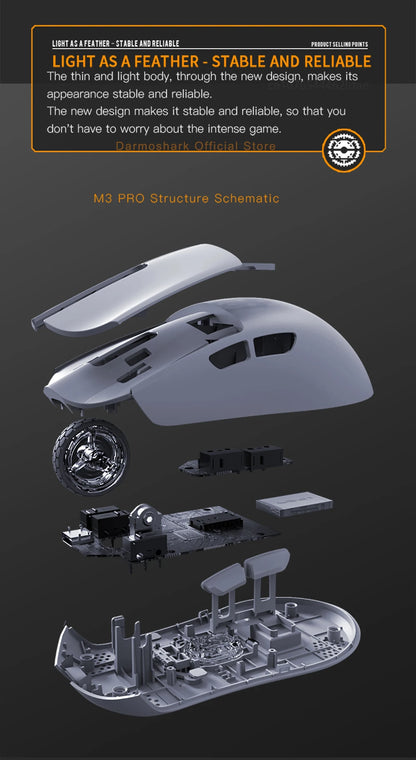 Darmoshark M3Pro -pelihiiri 2.4G BT Wireless Tri-Mode PAW3395 -sensorilla N52840 26000DPI, isokätinen makroajurihiiri pelaamiseen
