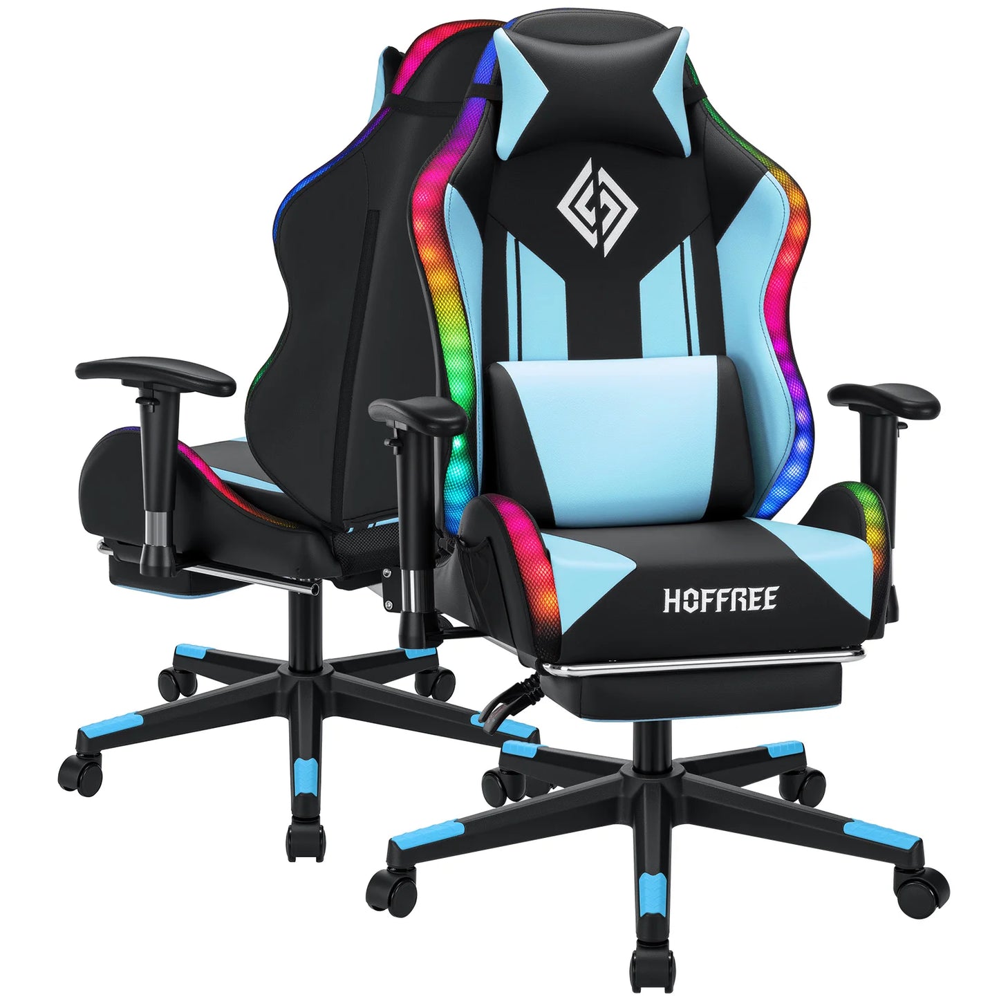 Sedia gaming LED per bambini 8-15 anni, sedia gamer regolabile con illuminazione LED, poggiapiedi e supporto lombare, sedia PC ergonomica
