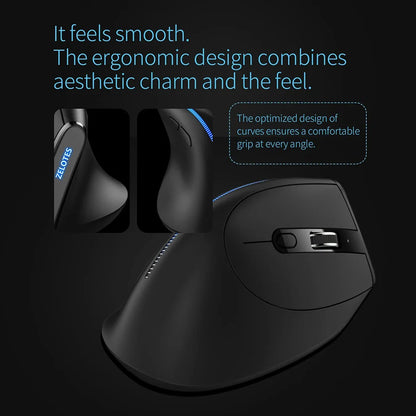 Jomaa 2.4G Wireless Vertical Mouse Rechargeable Ergonomic Mice Computer USB Gaming Mouse With 3 Adjustable DPI