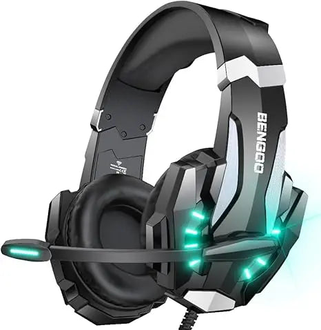 Casque de jeu G9000, casque filaire supra-auriculaire, audio 3,5 mm, USB, lumière LED avec microphone, son stéréo pour PC, PS5, jeux vidéo