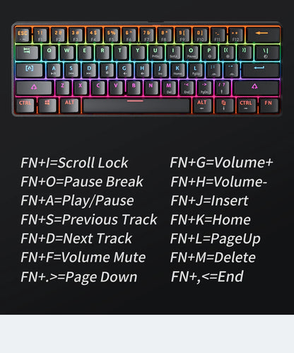 MUCAI MK61 USB Gaming Esports Mechanical Keyboard 61 Key Red Axis Wired Detachable Cable RGB Backlight Hot Swap