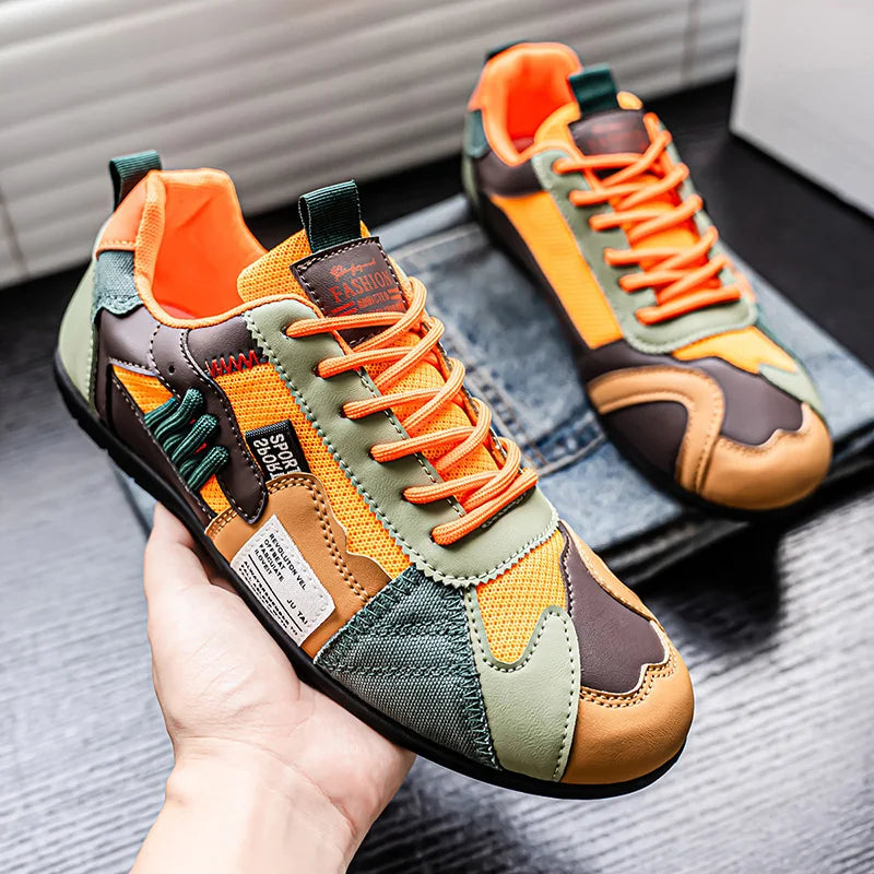 Chaussures de sport décontractées respirantes en maille color-block noir et gris pour hommes, chaussures d'été fines rétro Forrest Gump, chaussures légères à semelle souple, absorbant les chocs, antidérapantes, polyv