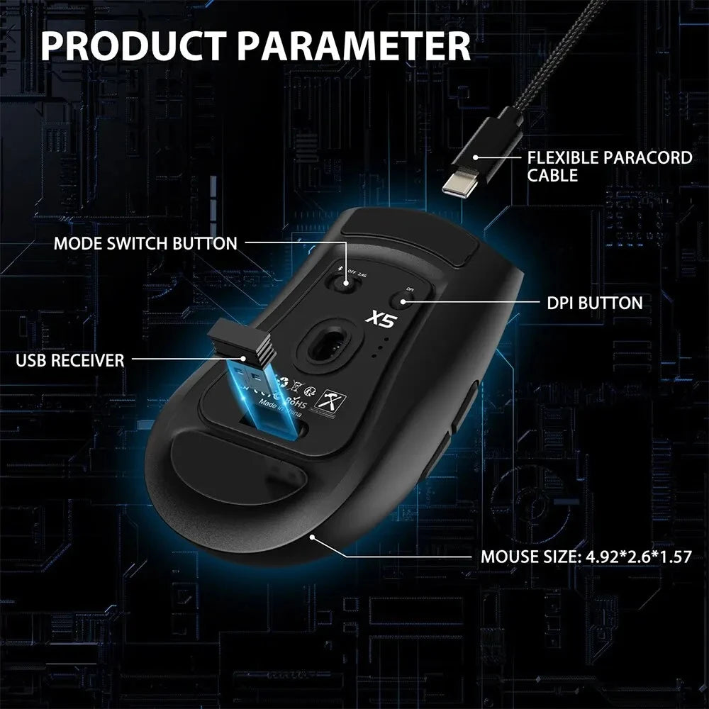 ATTACK SHARK X5 49g wireless Gaming Mouse,Bluetooth Tri-mode,PixArt Optical Sensor for PC/MAC/Wins