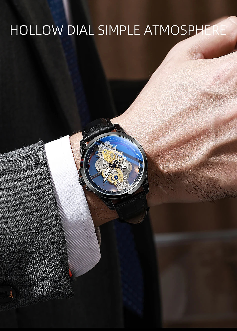 TPW Hot Trendy Fashion Wholesale Men Golden Black Blue Skeleton NOT Automatic Watch Quartz Wrist Watches Luxury 2024