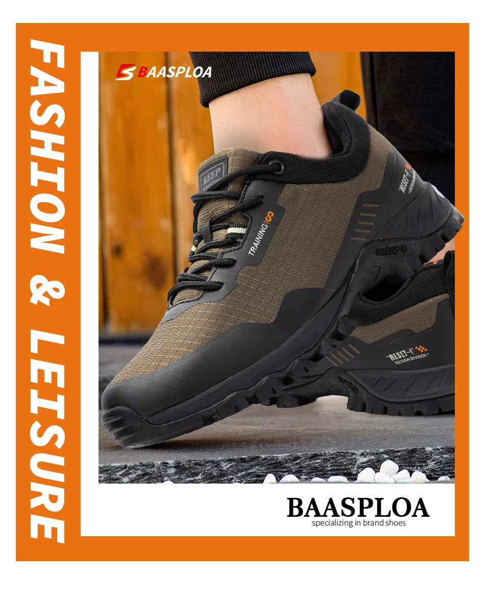 Baasploa Men New Hiking Shoes Outdoor Waterproof Wear Resistant Non Slip Sneakers Male Casual Lightweight Lace-Up Walking Shoes