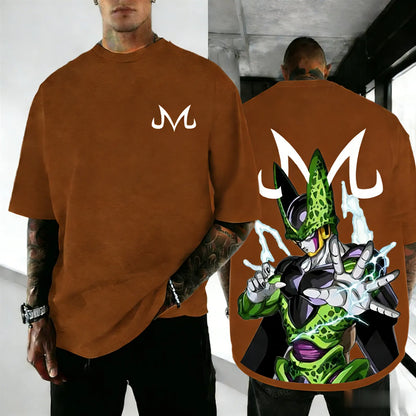 Dragon Ball Cell Anime-inspirerad kortärmad T-shirt i retrostil, lös passform, streetstyle, sommar, herr, Y2K-top, familj, förälder-barn