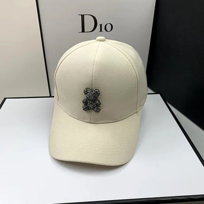 High Quality Fashion Summer Baseball Cap Women Korean Wild Bear Rhinestone Caps SunHats Street Kpop Outdoor Visors Hip Hop Hat