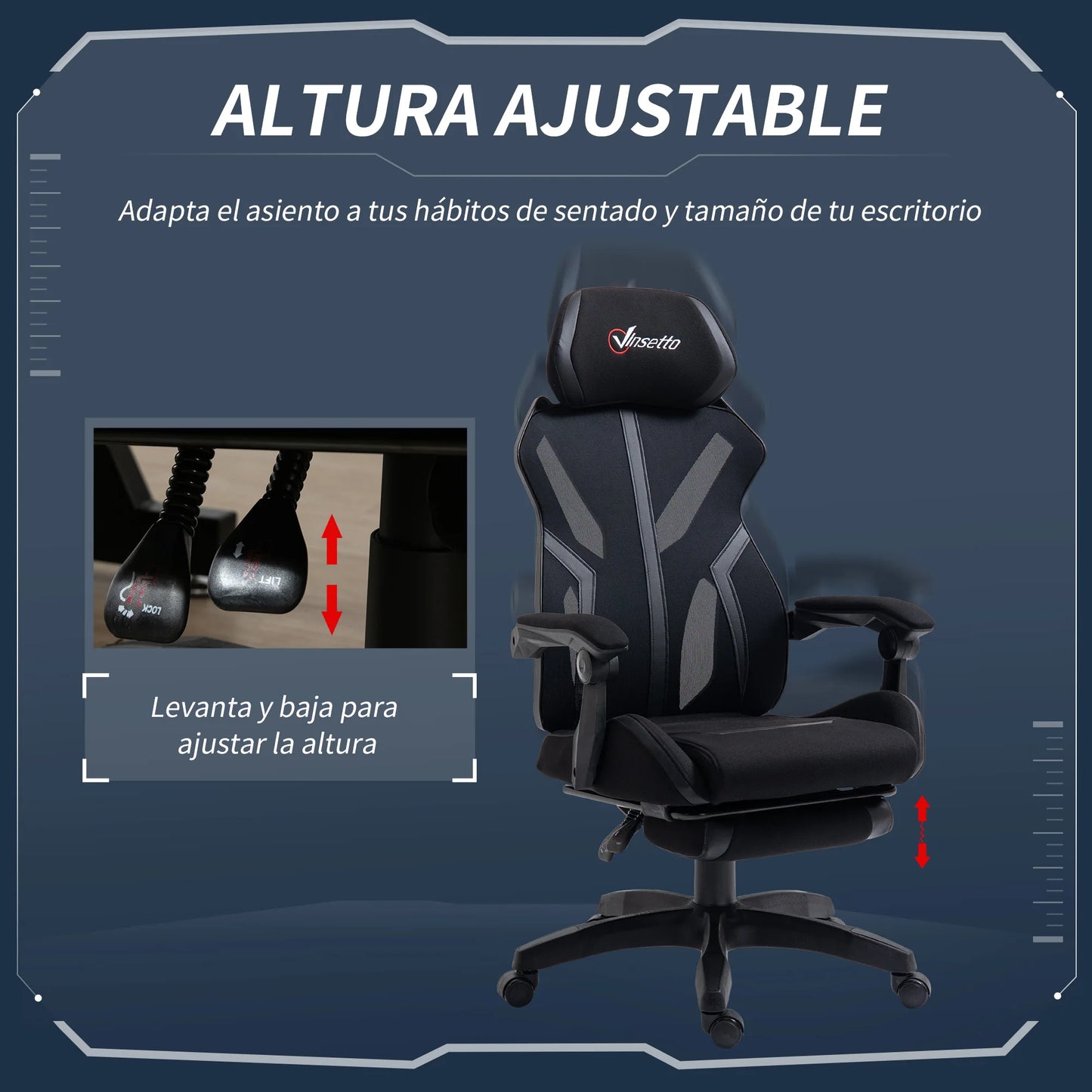 Vinsetto Reclining Gaming Chair with Retractable Footrest Adjustable Height 65X65X119-129 cm Black