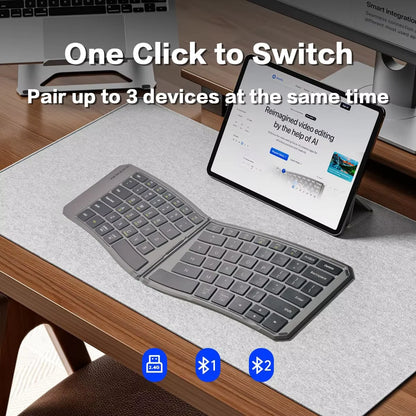 Ergonomic Foldable Bluetooth Keyboard,Split Compact Portable Keyboard for Business Travel,Folding Rechargeable Wireless Keyboard