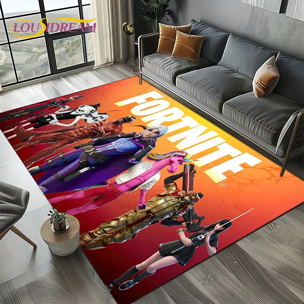 2025 Games 3D F-Fortnite анимационен килим за хол, спалня и декорация до дивана у дома, детски килим за игра, неплъзгаща се постелка за под