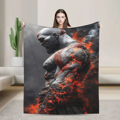 God of War Games Kratos Cartoon  Blanket  Warm Soft Pattern Plush Throw Blanket For Couch Chair Sofa Bed Bedspread Bed Cover