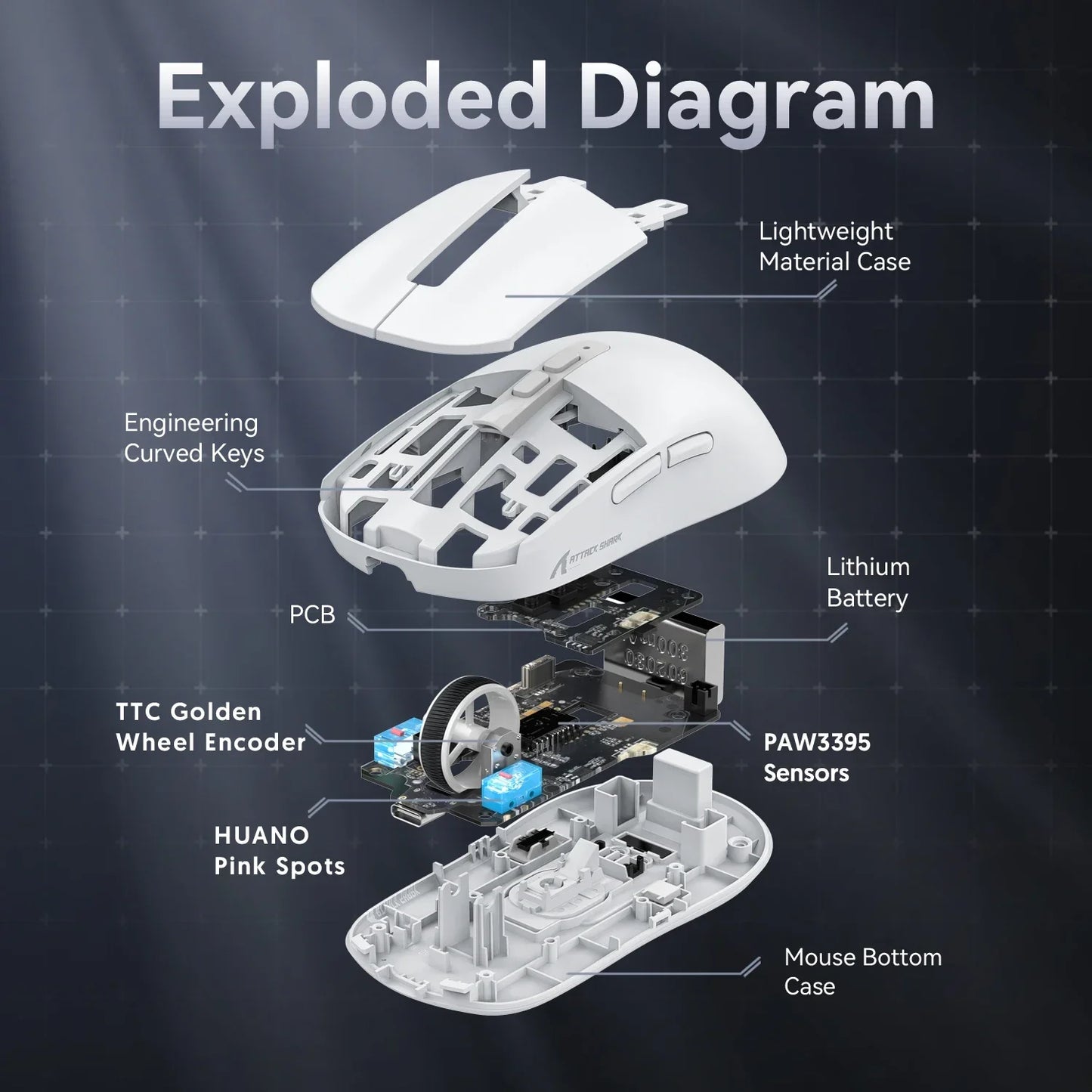 Attack Shark X6 Lightweight Wireless Gaming Mouse with 3 Mode Up to 26K DPI RGB Backlight Charging Base for Laptop Deskbtop