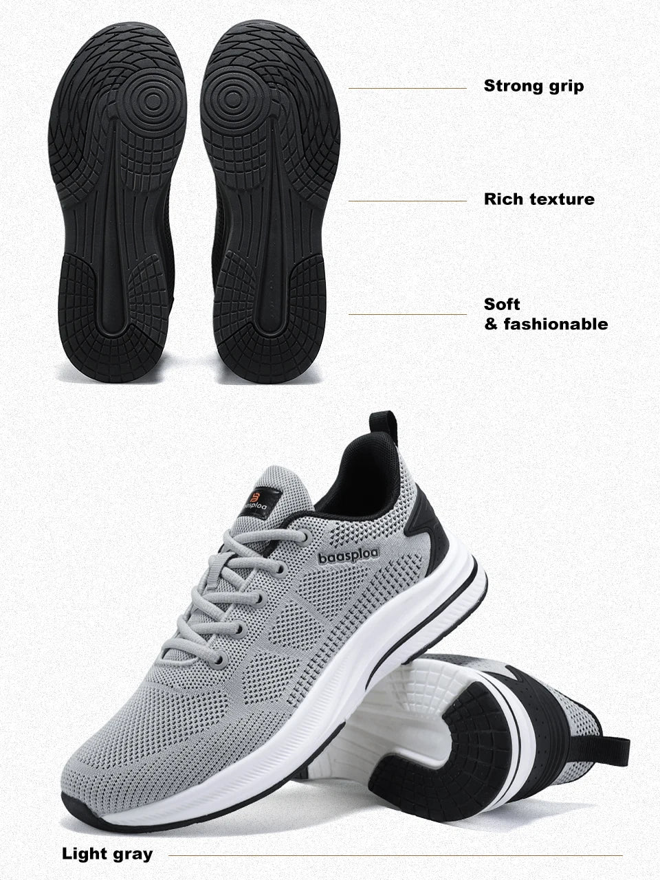 Baasploa Men Running Shoes Brand Male Designer Mesh Casual Sneakers Lightweight Lace-Up New Male Outdoor Sports Tennis Shoe
