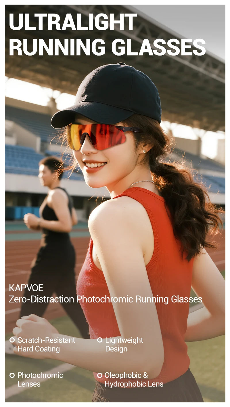 Kapvoe Neue Outdoor-Lauf- und Fahrradbrille, photochrome Sonnenbrille für Damen und Herren, Sportbrille für Marathon und Radfahren, UV400-Schutzbrille