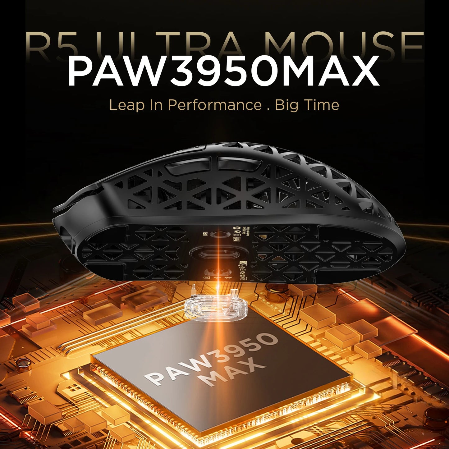 Bezdrátová herní myš ATTACK SHARK R5 Ultra Carbon Fiber, herní senzor PixArt PAW3950MAX, 42000DPI, 8000Hz, MCU Nordic 52840